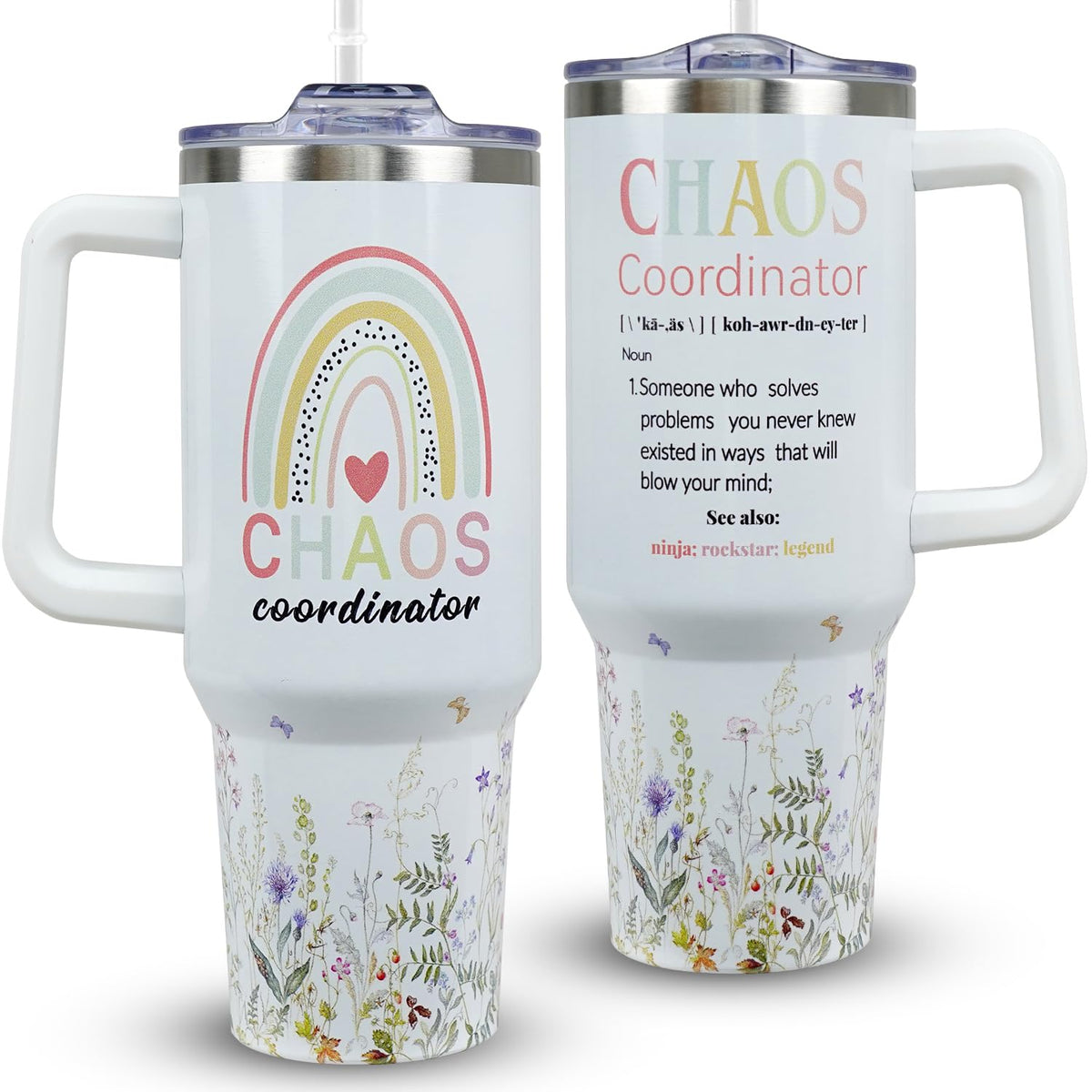 Chaos Coordinator Tumbler With Handle 40oz insulated stainless steel skinny Tumbler Cup With Lid and Straw Coworker Gifts Coworker Appreciation Gift Retirement Gifts Thank You Gifts For Women