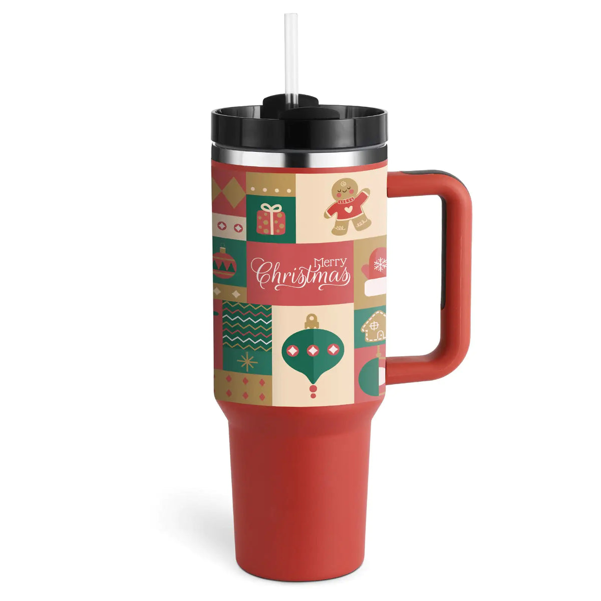 40 Oz Sleek Stainless Tumbler with Handle & Straw