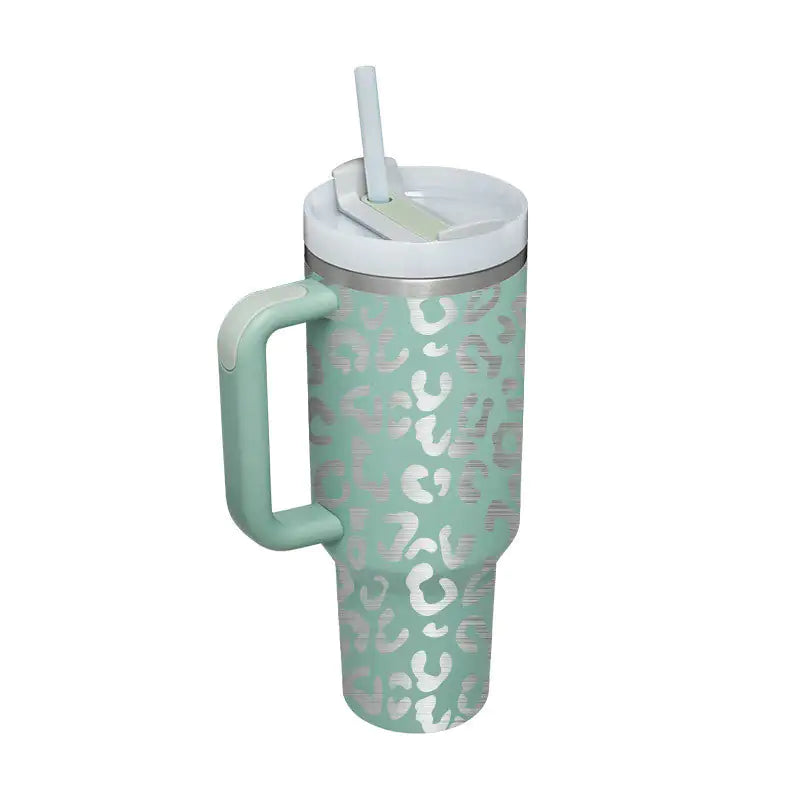 40 Oz Sleek Stainless Tumbler with Handle & Straw