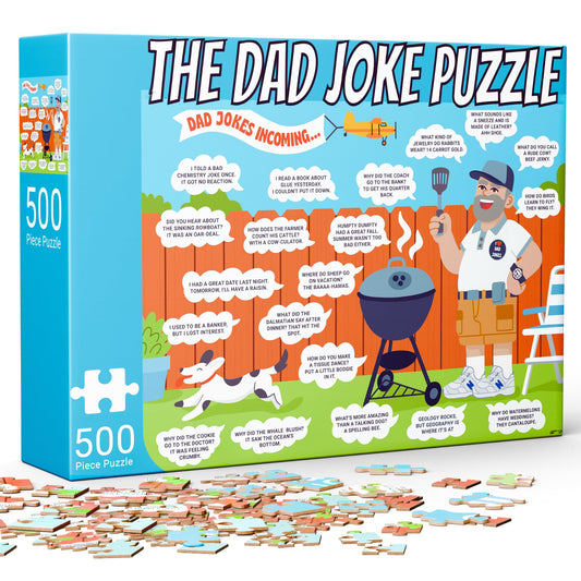 Gifts for Dad - 500 Piece Dad Joke Puzzle - Jigsaw Puzzles for Adults White Elephant Gifts Funny Gifts for Men Stocking Stuffers Dad Jokes