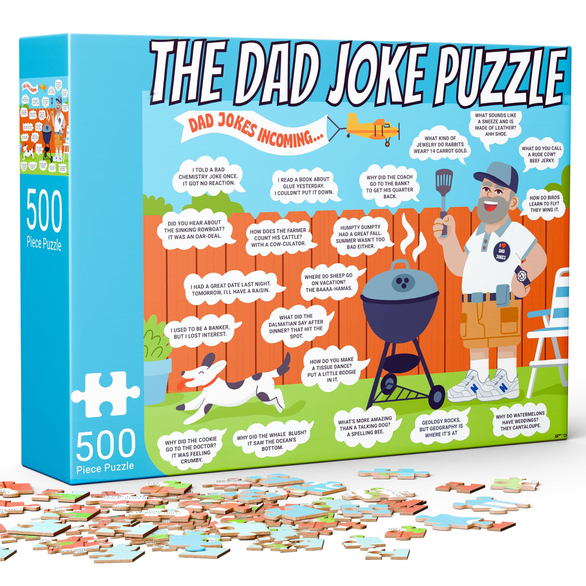 Gifts for Dad - 500 Piece Dad Joke Puzzle - Jigsaw Puzzles for Adults White Elephant Gifts Funny Gifts for Men Stocking Stuffers Dad Jokes