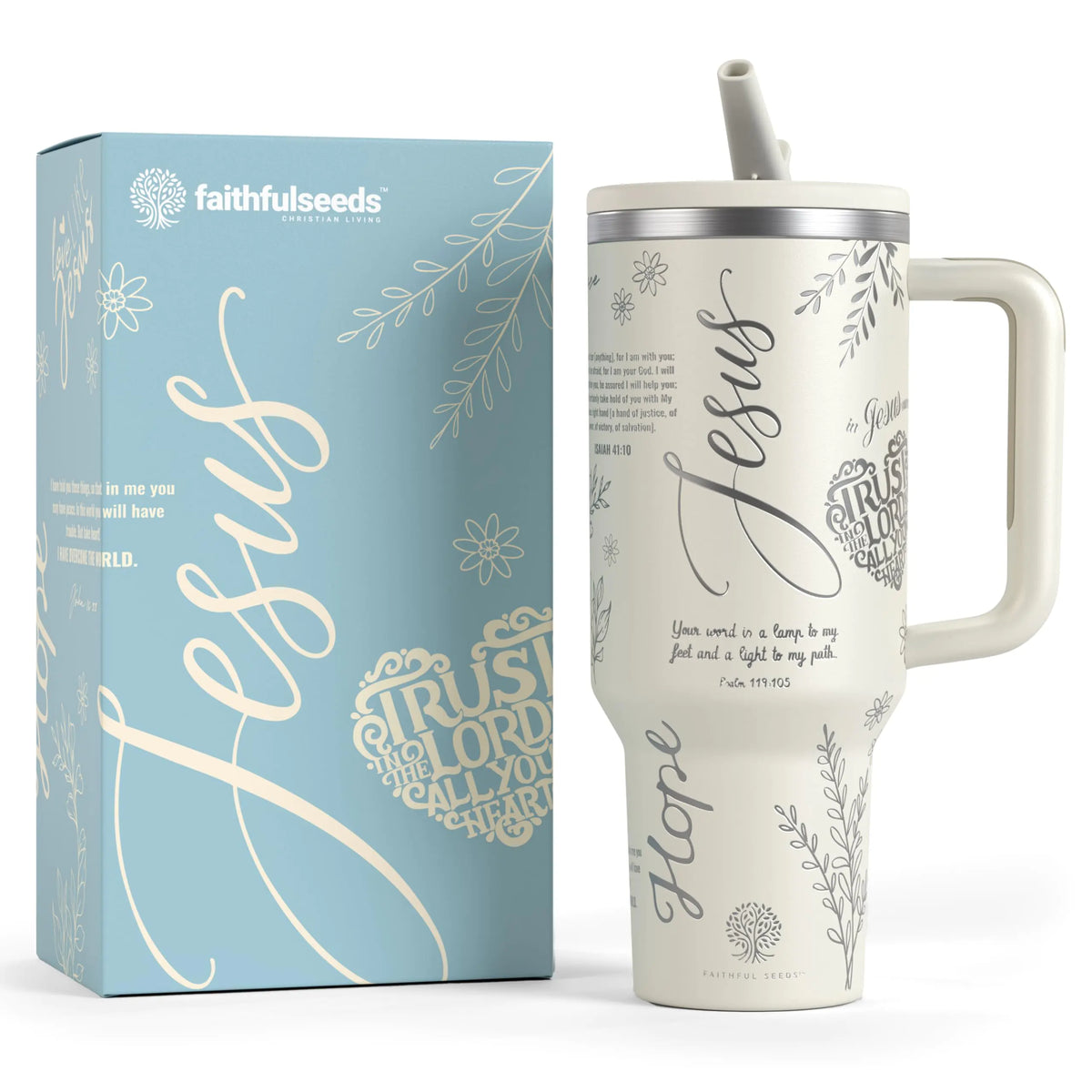 Faithful 40oz Christian Tumbler with Handle