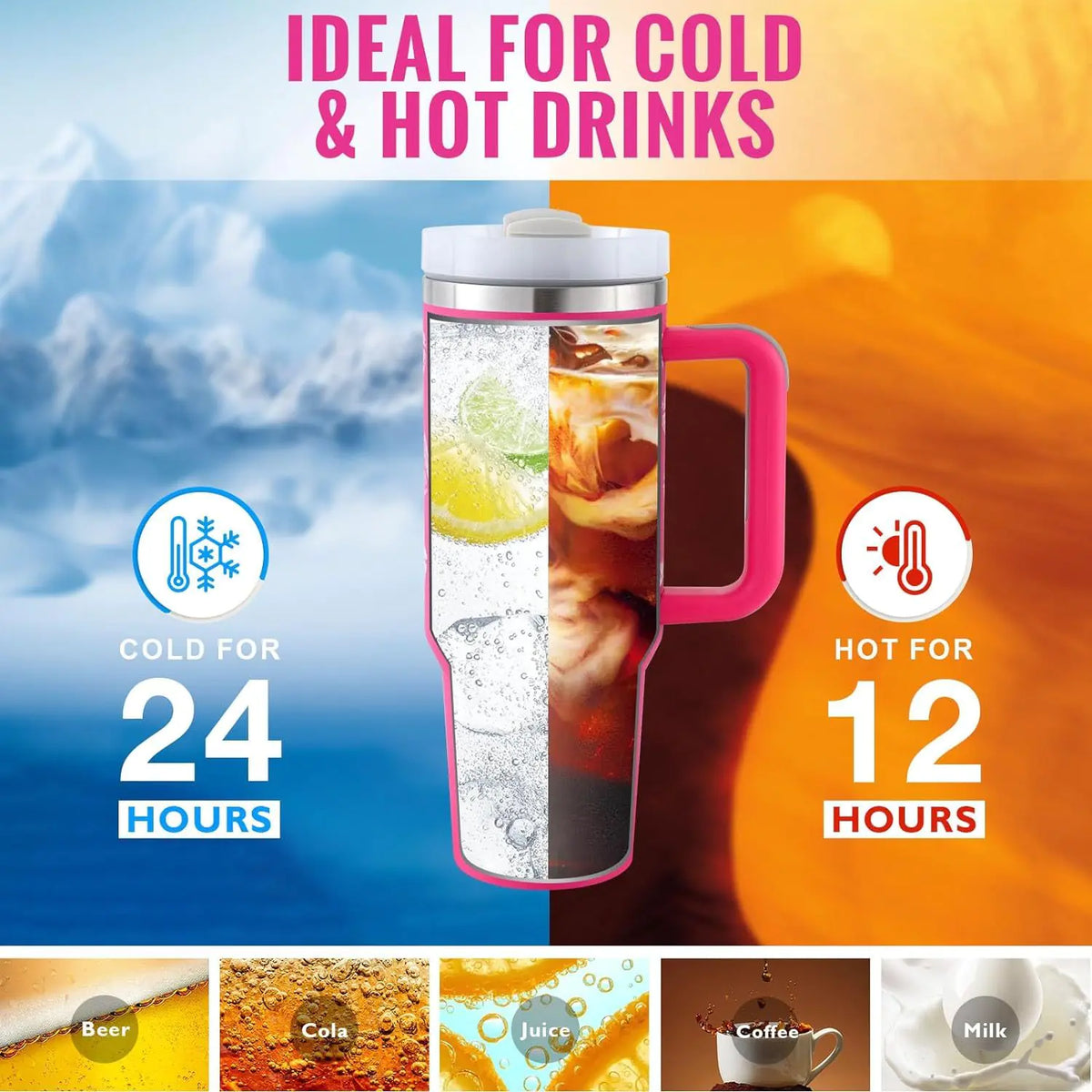 40 Oz Sleek Stainless Tumbler with Handle & Straw