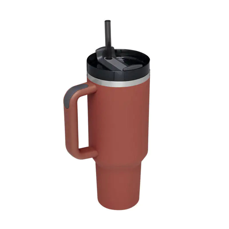 40 Oz Sleek Stainless Tumbler with Handle & Straw