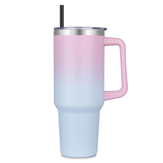 DOMICARE 40 oz Tumbler with Handle and Straw Stainless Steel Tumbler with Lid and Straw Reusable Vacuum Insulated Cup Travel Coffee Mug Dreamy Pink Blue 1Pack
