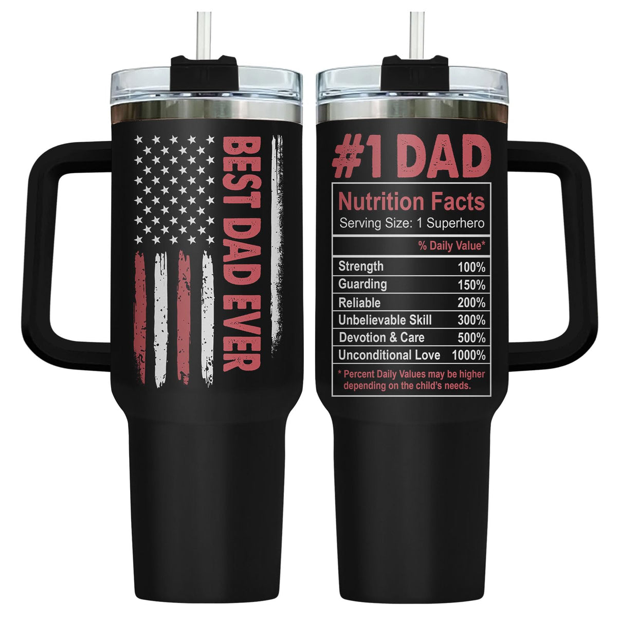 34HD Best Dad Ever Tumbler with Handle 40oz Dad Tumbler Stainless Steel Dad Coffee Mug Flag Tumbler for Men Dad Gifts for Christmas Fathers Day