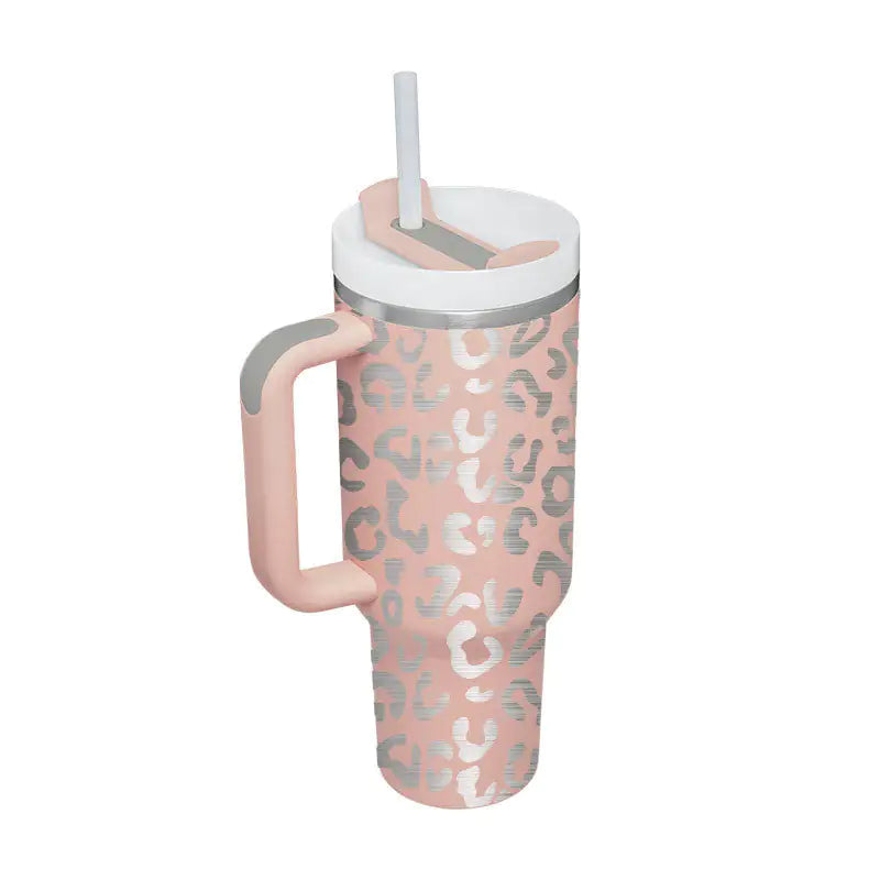 40 Oz Sleek Stainless Tumbler with Handle & Straw