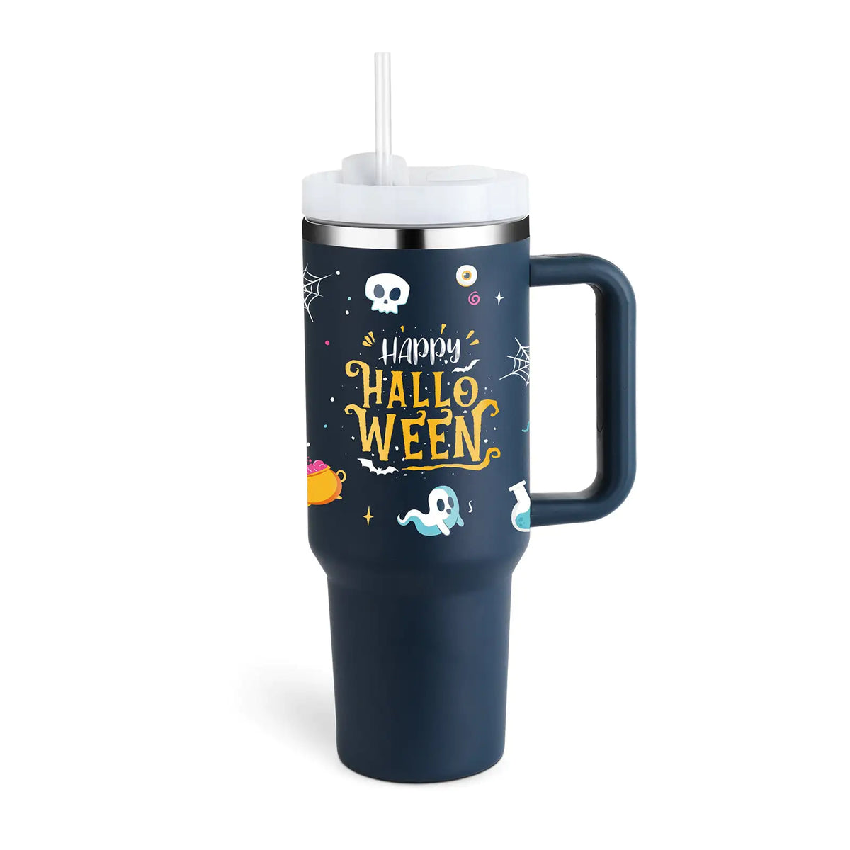 40 Oz Sleek Stainless Tumbler with Handle & Straw