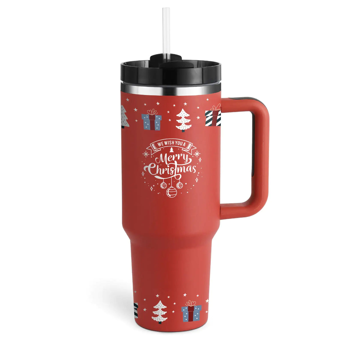 40 Oz Sleek Stainless Tumbler with Handle & Straw