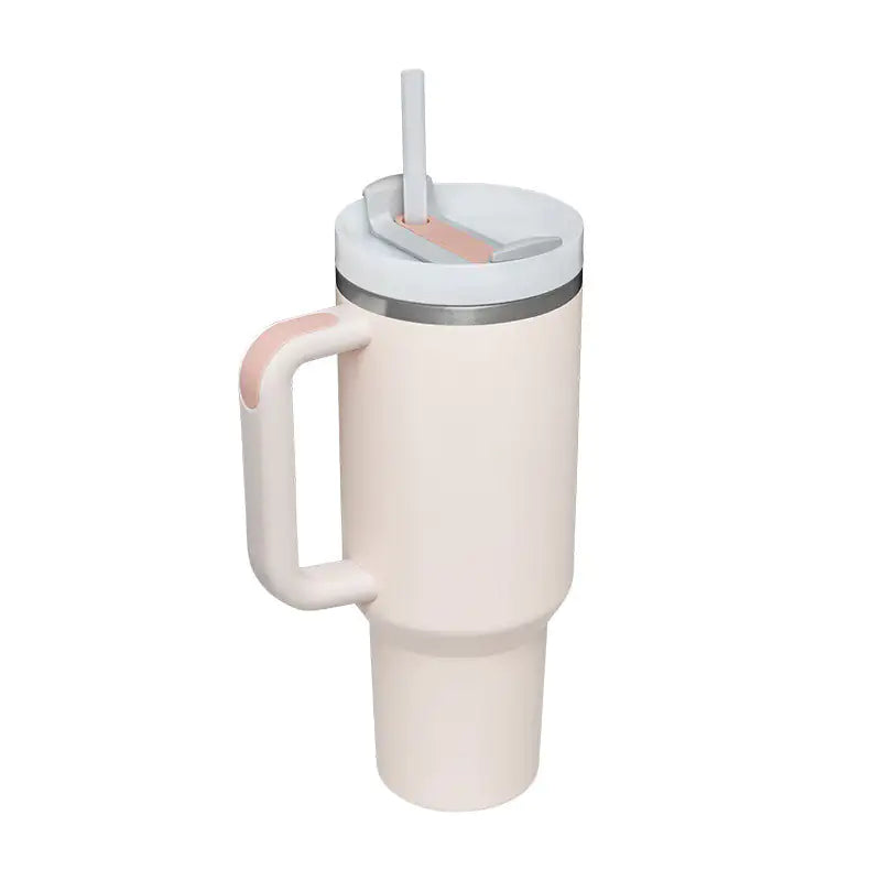 40 Oz Sleek Stainless Tumbler with Handle & Straw