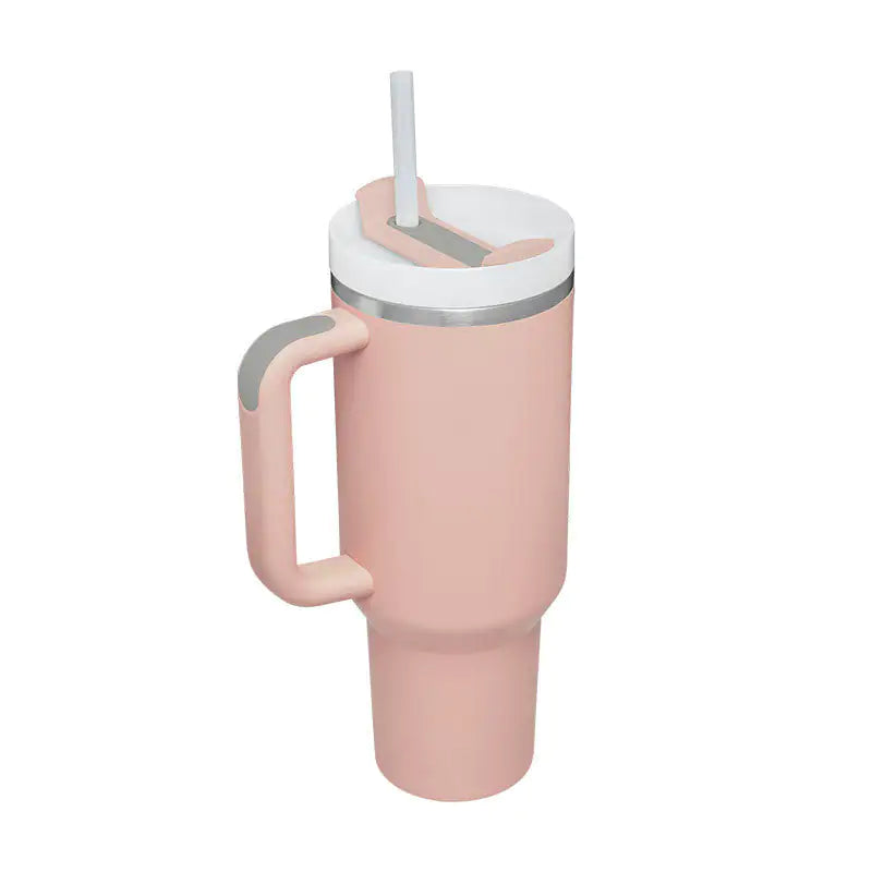 40 Oz Sleek Stainless Tumbler with Handle & Straw
