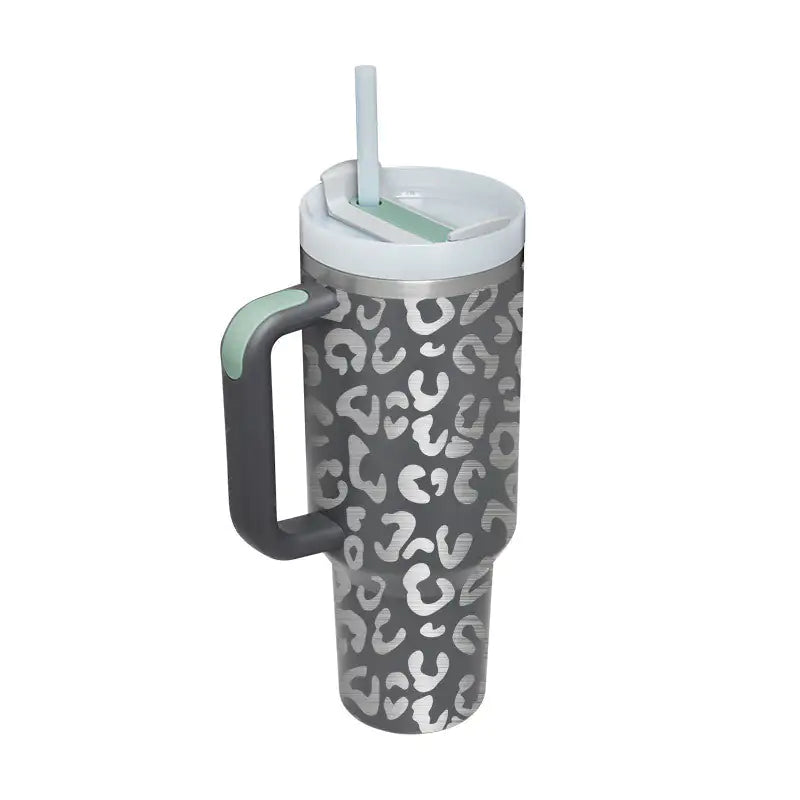 40 Oz Sleek Stainless Tumbler with Handle & Straw