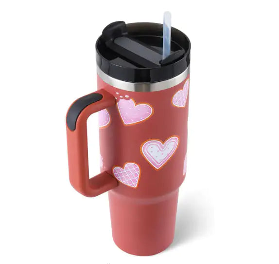 40 Oz Sleek Stainless Tumbler with Handle & Straw