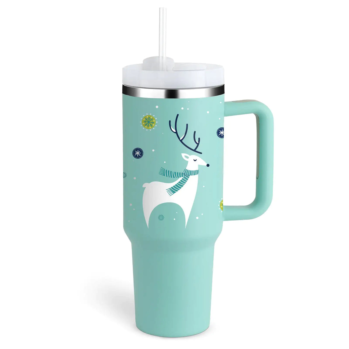 40 Oz Sleek Stainless Tumbler with Handle & Straw