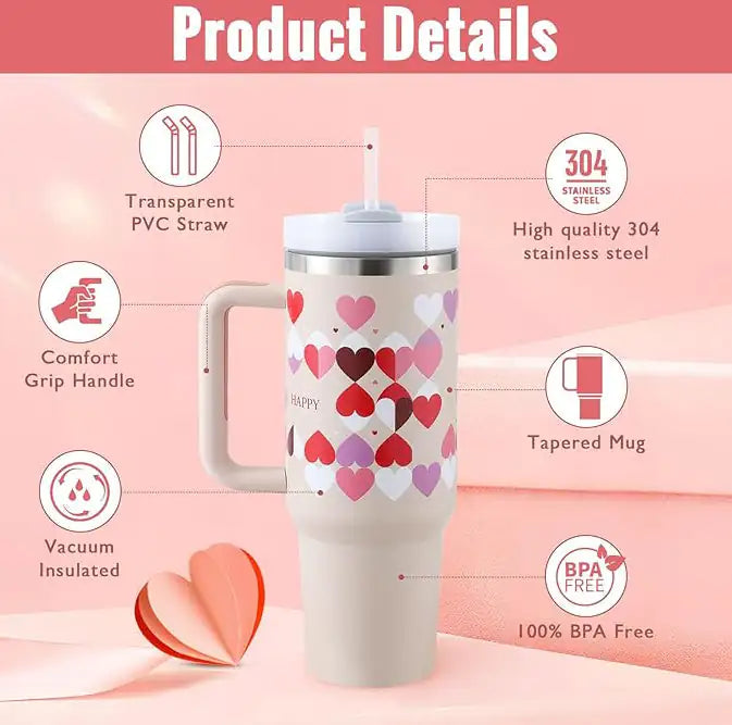 40 Oz Sleek Stainless Tumbler with Handle & Straw