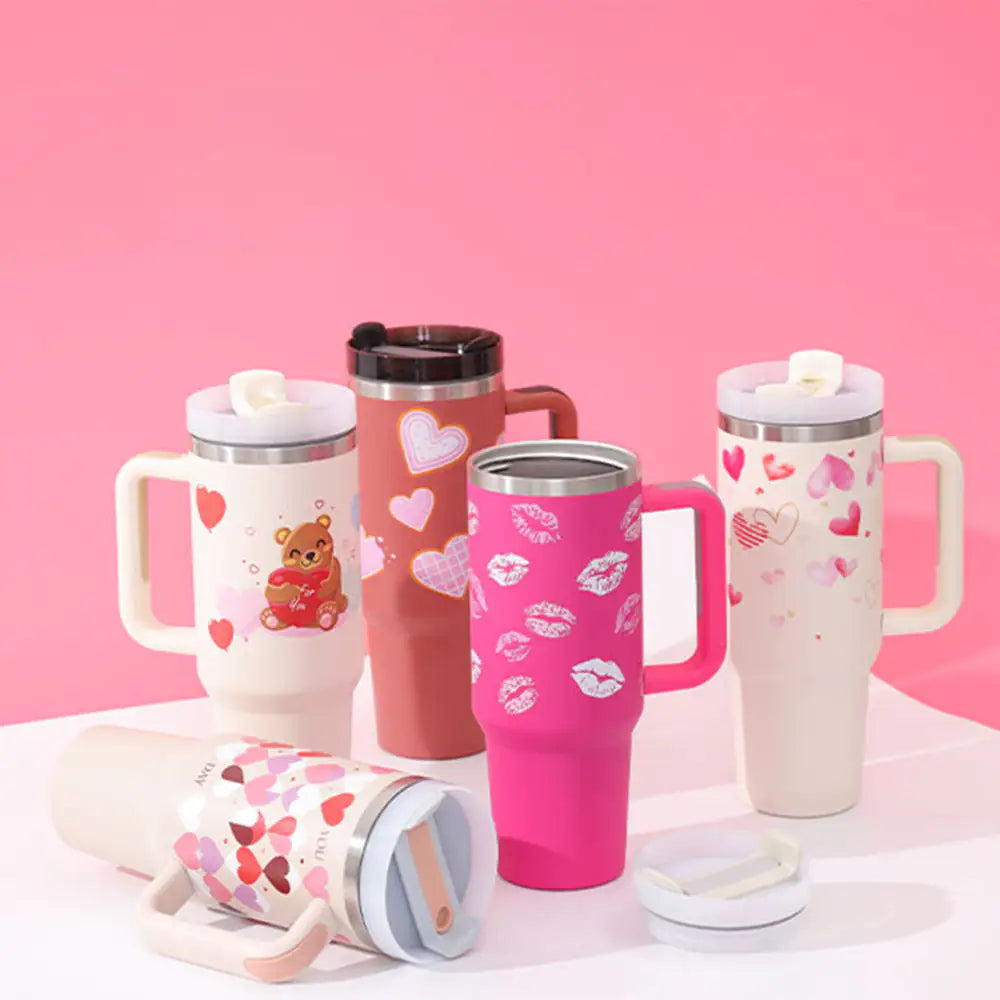40 Oz Sleek Stainless Tumbler with Handle & Straw