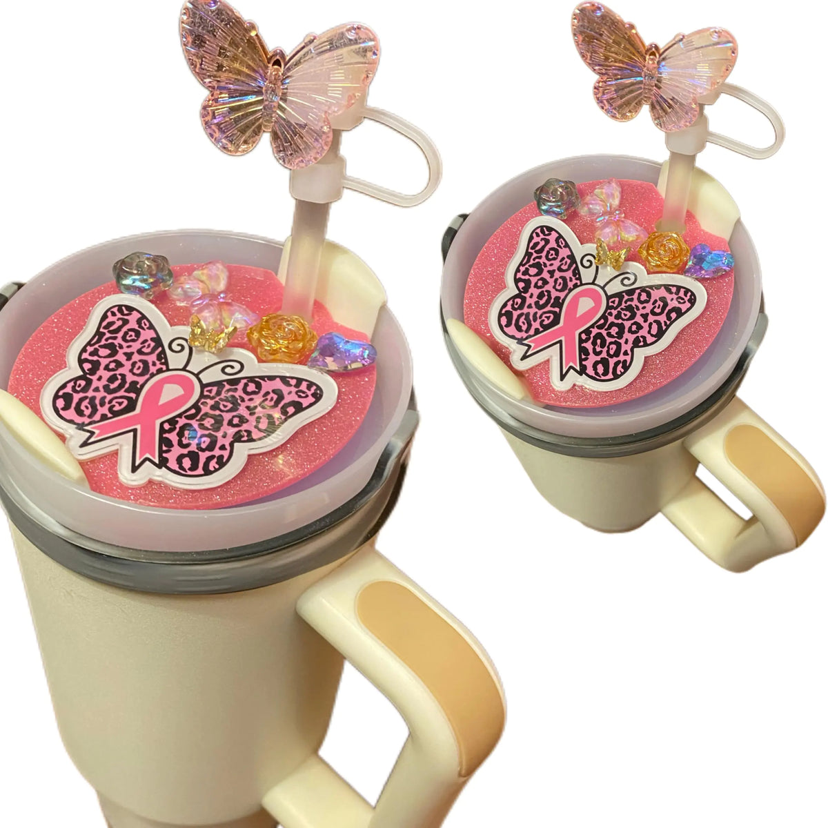 Cute Breast Cancer Awareness Charm For Stanley Cup Accessories 40 Oz Tumbler With Silicone Straw Cover Cap and Lid Plate