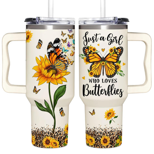 SUFAVN Butterfly Gifts for Women - Sunflower Butterflies Cup Butterfly Tumbler - Christmas Birthday Gifts for Women Girls Mom Friend Bestie - Tumbler 40oz with Handle