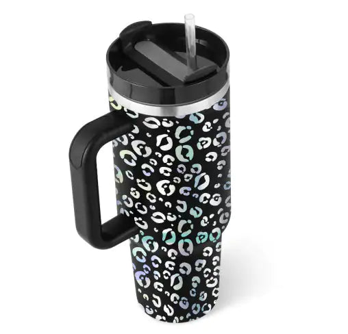 40 Oz Sleek Stainless Tumbler with Handle & Straw