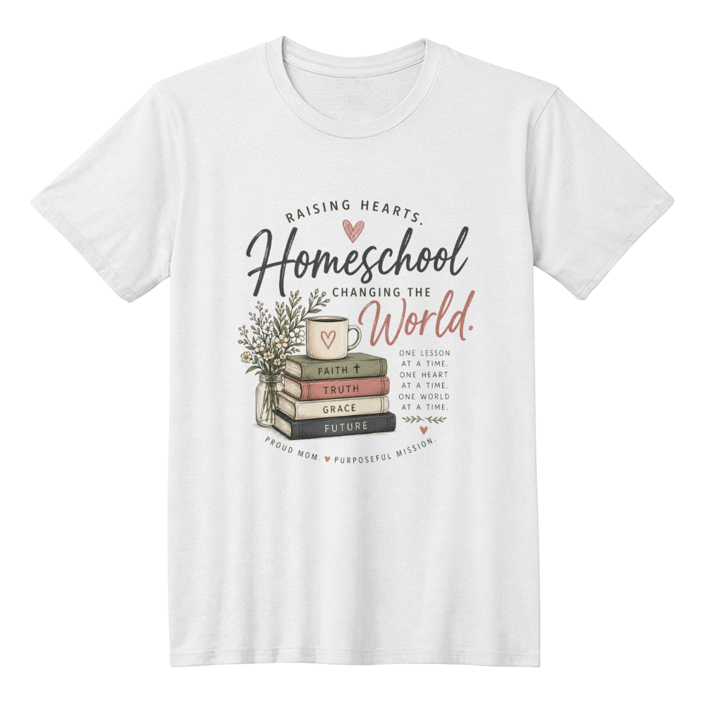 Raising Hearts Homeschool Tee – Faith, Truth, Grace & Future | Bella + Canvas 3001 Christian Mom Shirt