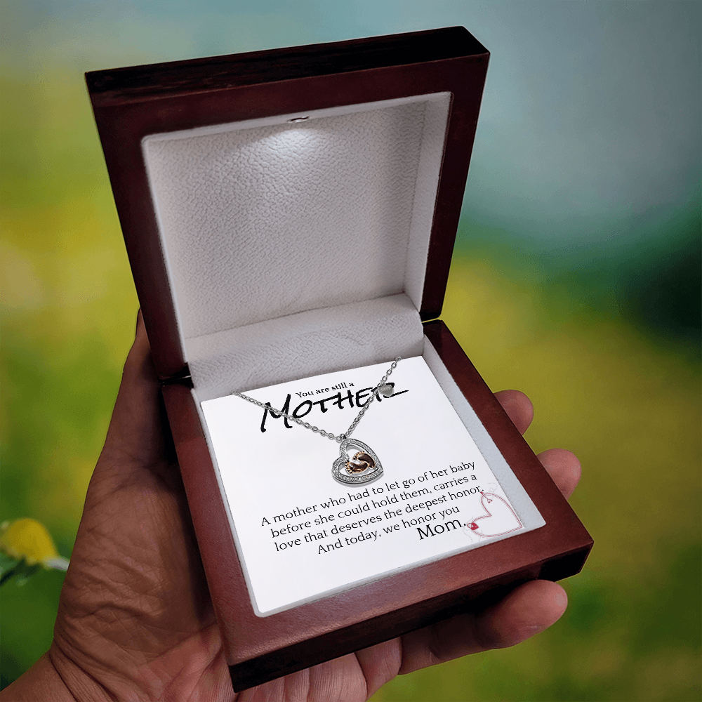 Bereavement Mother Necklace – Baby Feet Heart Pendant with Cubic Zirconia, “You Are Still a Mother” Memorial Gift