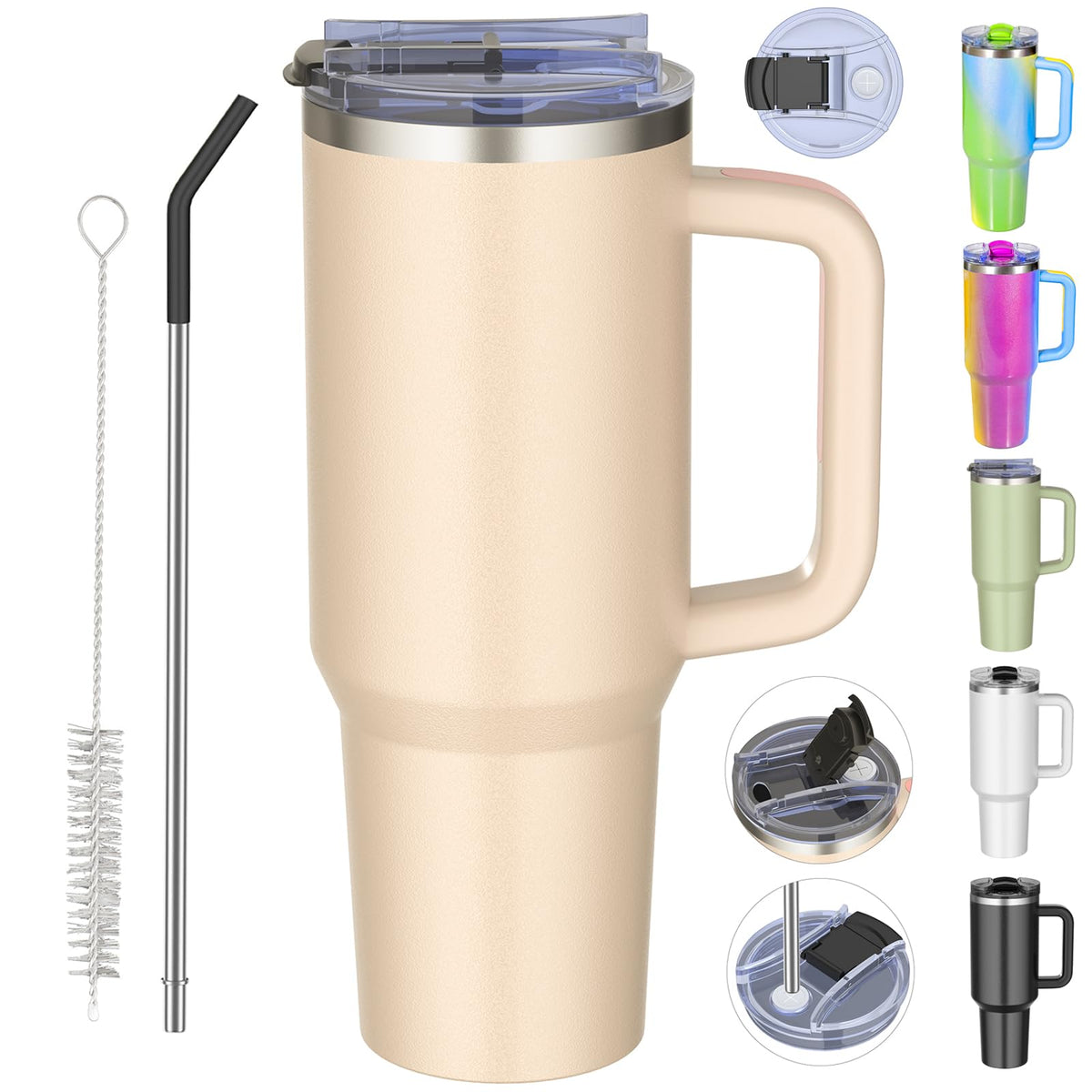 weisidi 40oz Insulated Tumbler with Handle Leak-proof Lid and Straw - Stainless Steel Travel Mug for Hot-Cold Drinks (Rose Quartz)