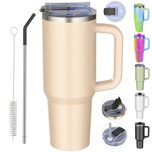 weisidi 40oz Insulated Tumbler with Handle Leak-proof Lid and Straw - Stainless Steel Travel Mug for Hot-Cold Drinks (Rose Quartz)