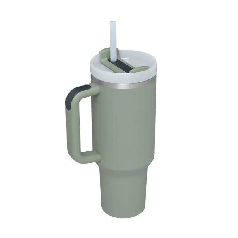 40 Oz Sleek Stainless Tumbler with Handle & Straw