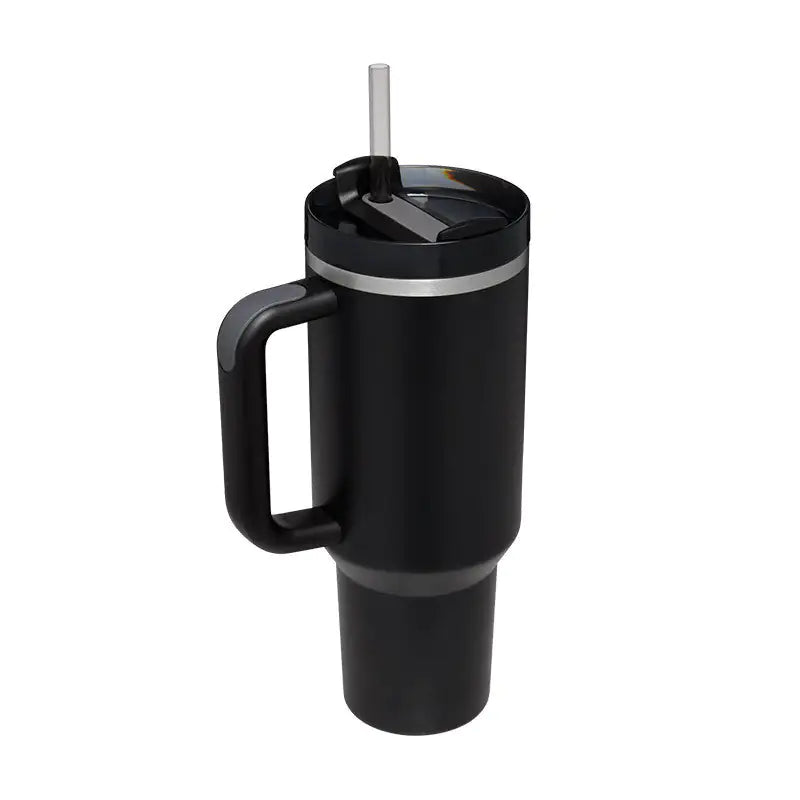 40 Oz Sleek Stainless Tumbler with Handle & Straw