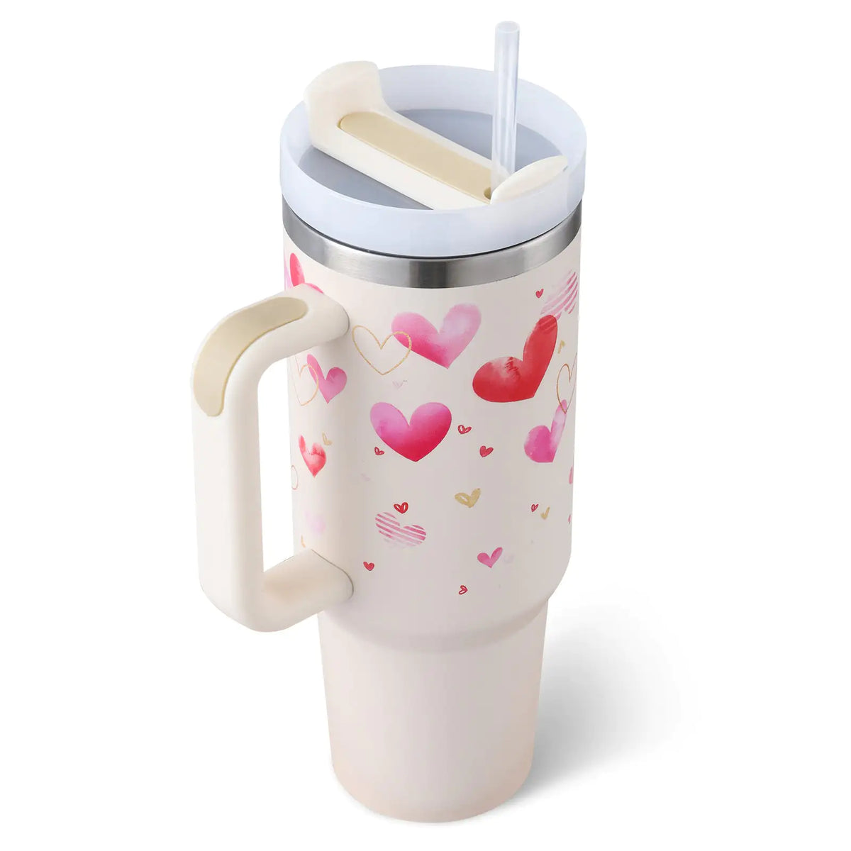 40 Oz Sleek Stainless Tumbler with Handle & Straw