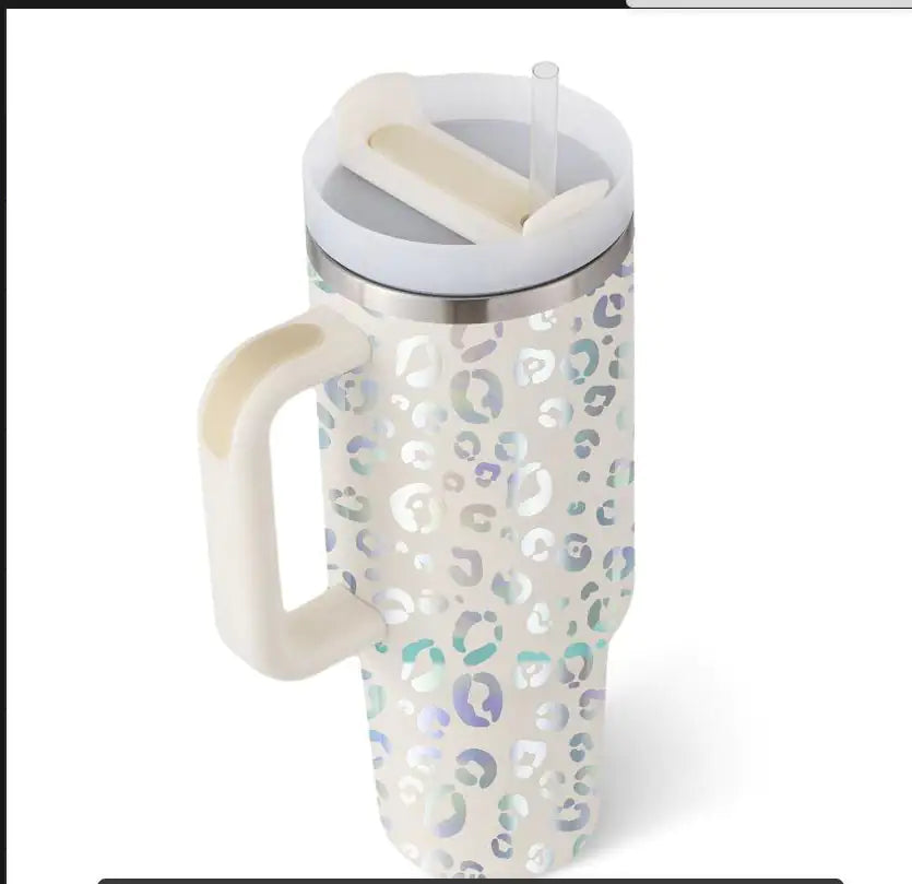40 Oz Sleek Stainless Tumbler with Handle & Straw
