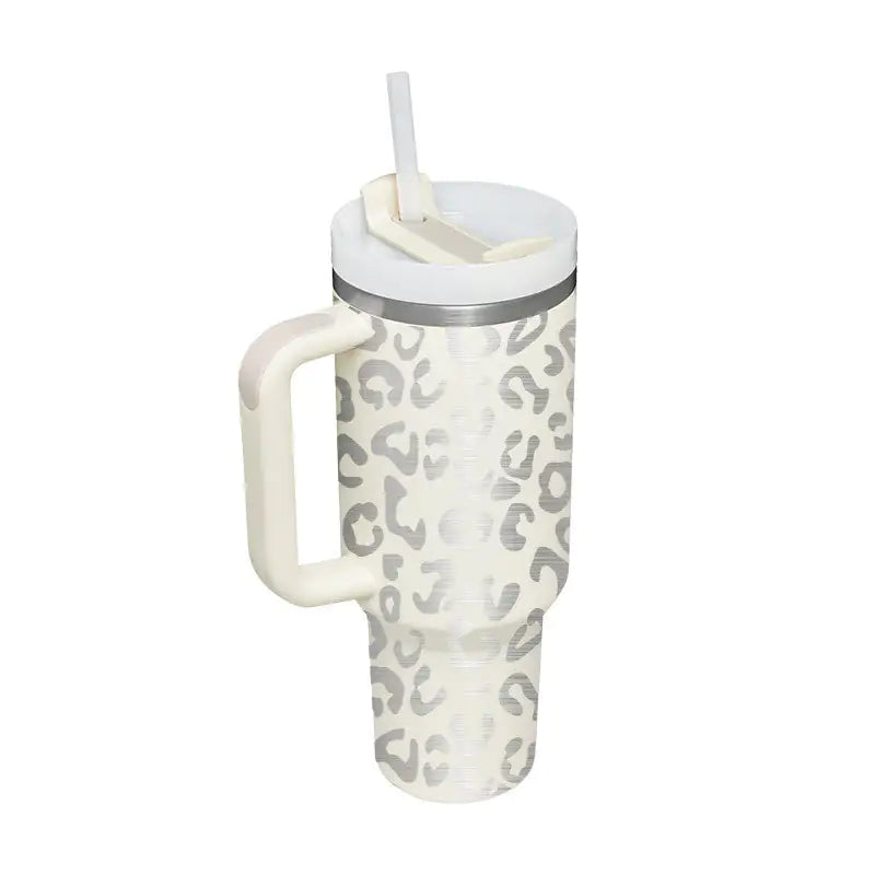 40 Oz Sleek Stainless Tumbler with Handle & Straw