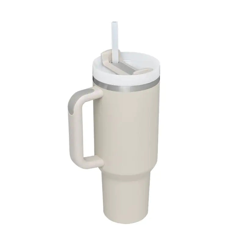 40 Oz Sleek Stainless Tumbler with Handle & Straw